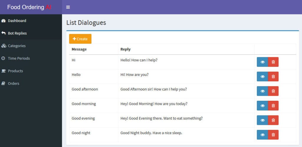 Food Ordering Chatbot Backend - General Bot Reply Management