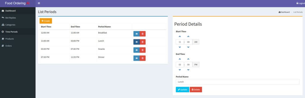 Food Ordering Chatbot Backend - Timeslot Management