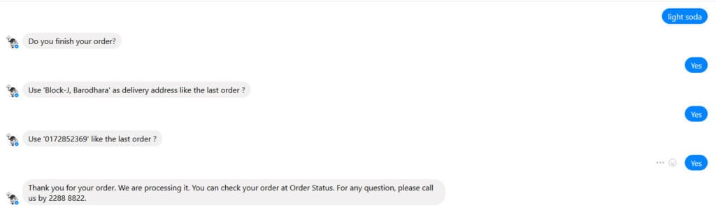 Food Ordering Chatbot - Order Finishing Steps