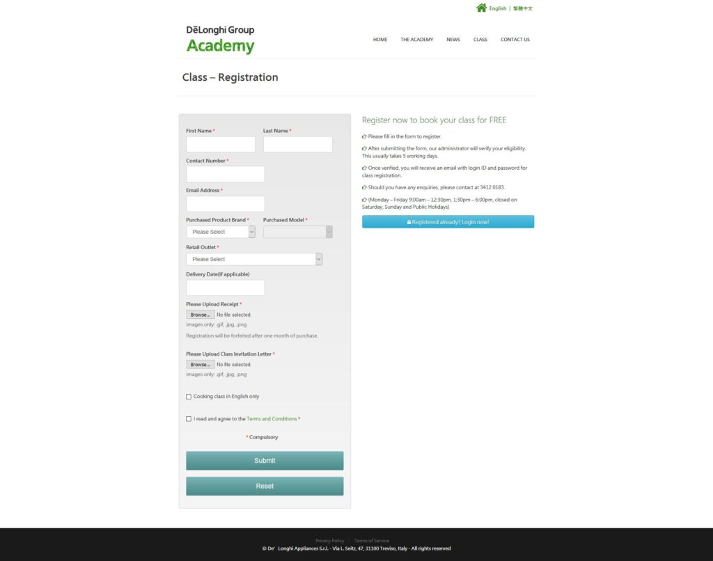 Cooking Class Booking WordPress Plugin - Class Registration