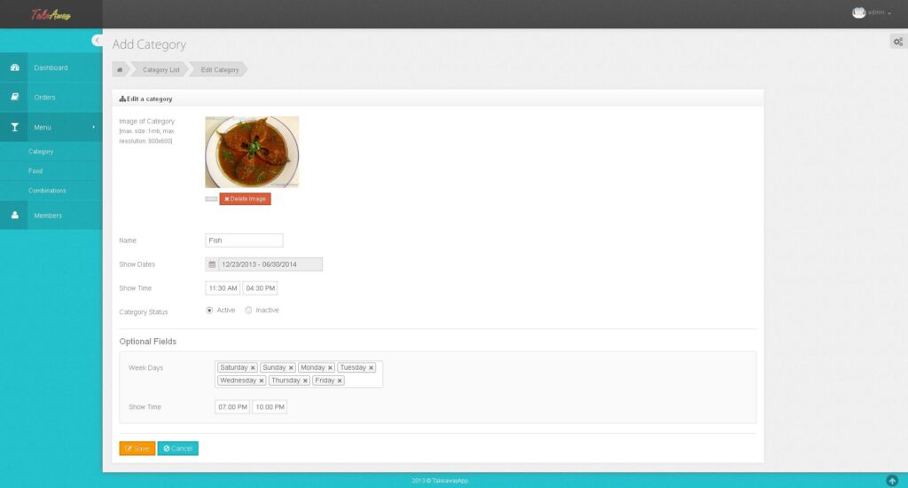 TakeAway Backend - Category Details With Edit Option