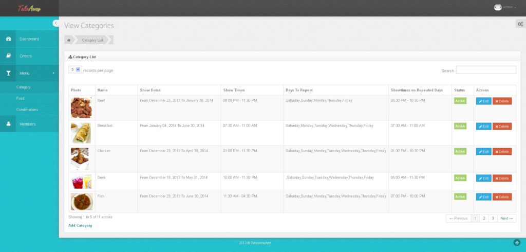 TakeAway Backend - Category List
