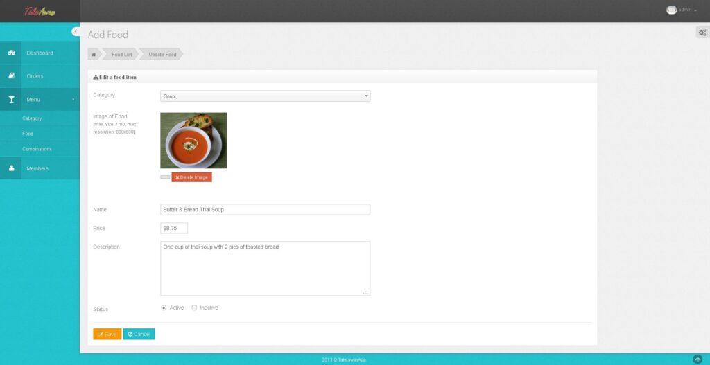 TakeAwayBackend - Food Details With Edit Option