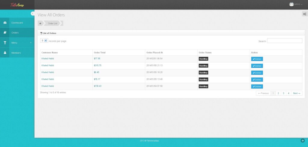 TakeAway Backend - Order List