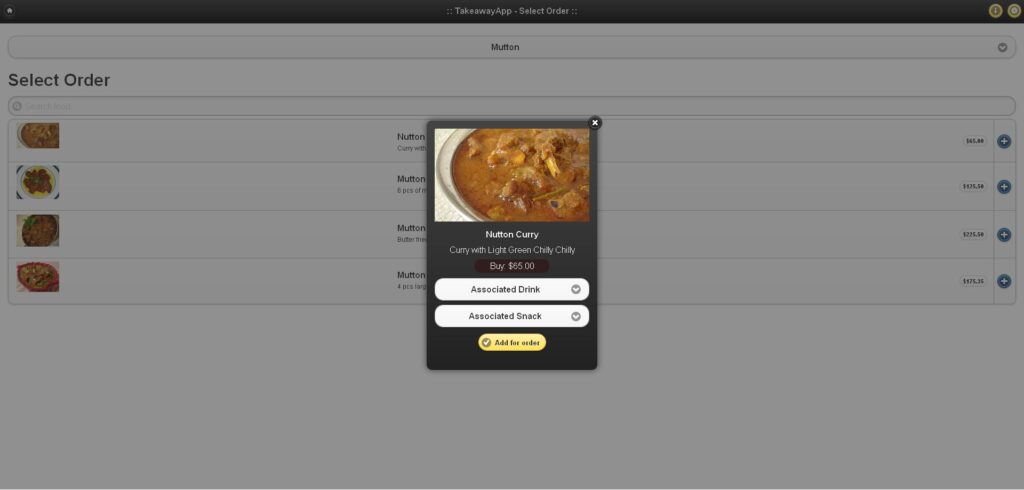 TakeAway - Order Placement Modal Box