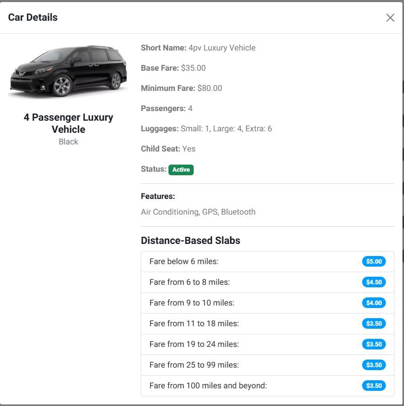 TAXI Booking Service Backend - Car Details