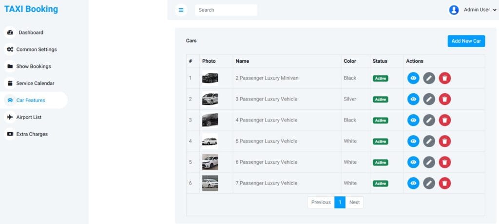 TAXI Booking Service Backend - Car List