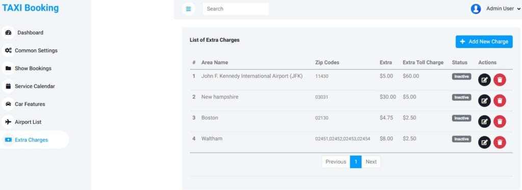 TAXI Booking Service Backend - Extra Charge Management