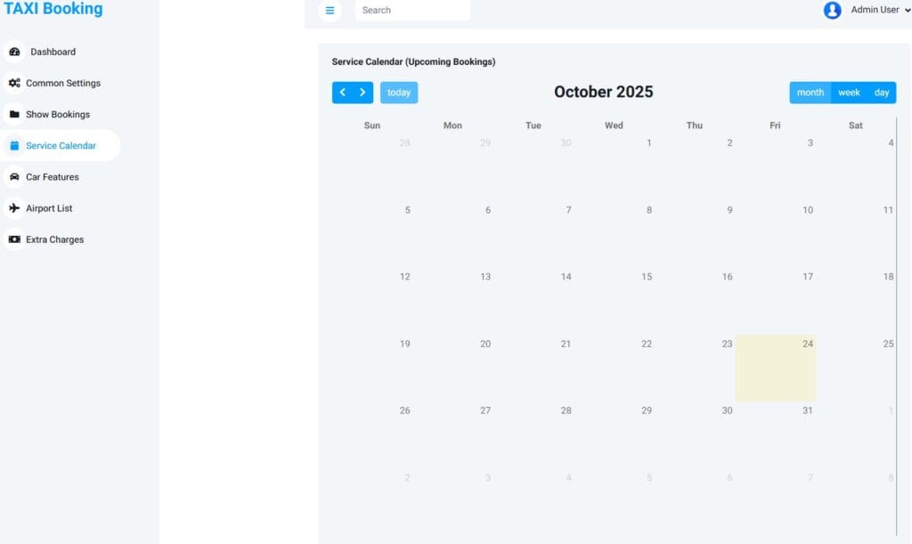 TAXI Booking Service Backend - Upcoming Booking Calendar