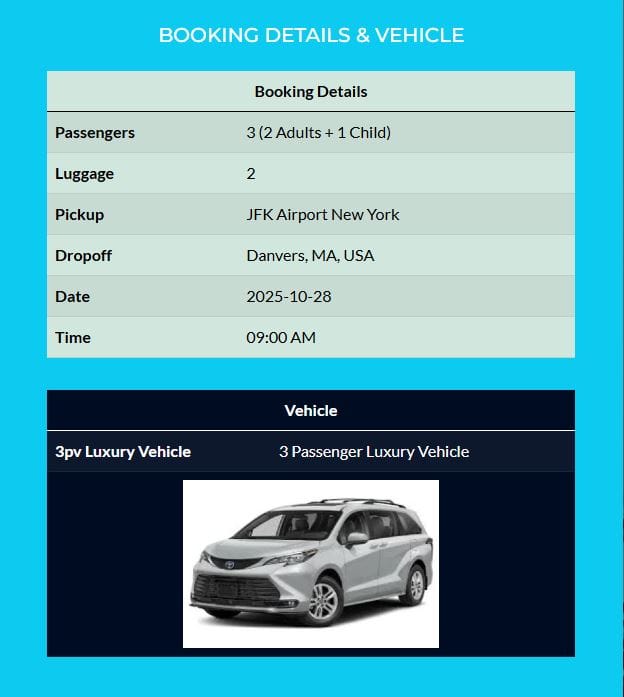 TAXI Booking Service - Booking Details and Vehicle