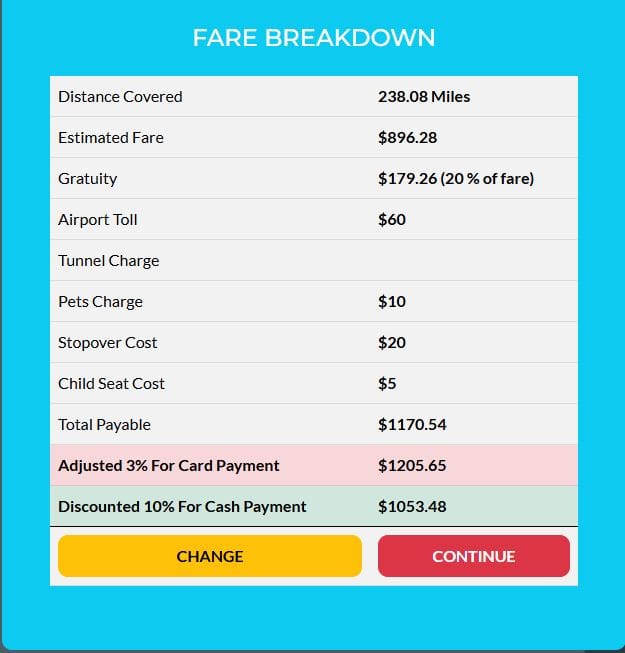 TAXI Booking Service - Fare Breakdown