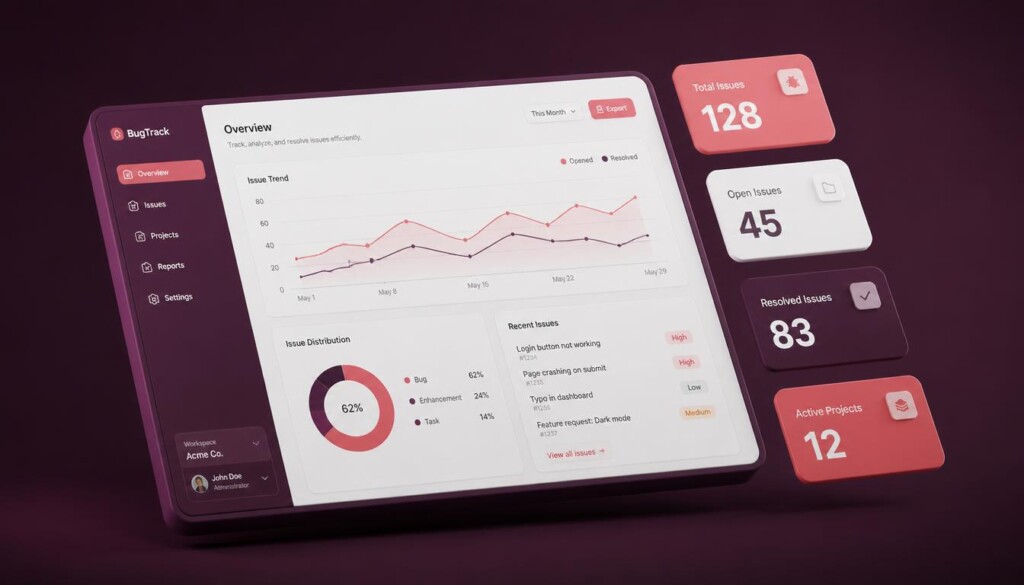 Bug tracking dashboard widget for status reports