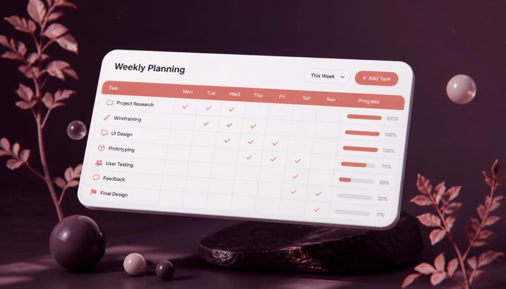 Weekly planning table template for project managers